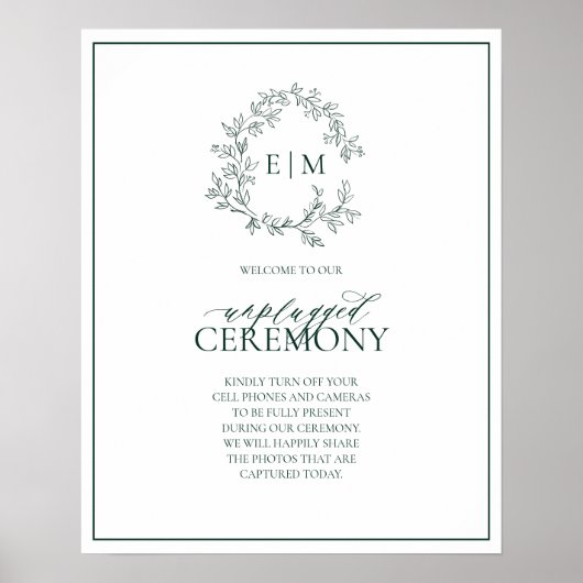 Poster Emerald Green Leafy Monogram Unplugged Mariage (Devant)
