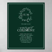 Poster Emerald Green Leafy Monogram Unplugged Mariage (Devant)