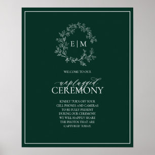Poster Emerald Green Leafy Monogram Unplugged Mariage