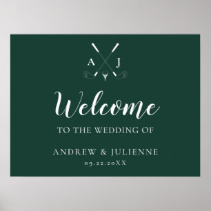 Poster Emerald Green Monogram Golf Mariage Bienvenue