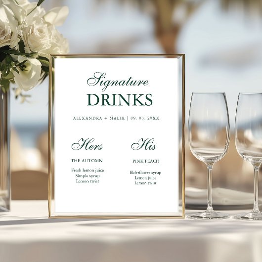 Poster Emerald Green Signature Drink wedding sign