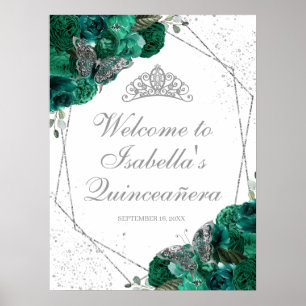 Poster Emerald Green & Silver Tiara Quinceanera