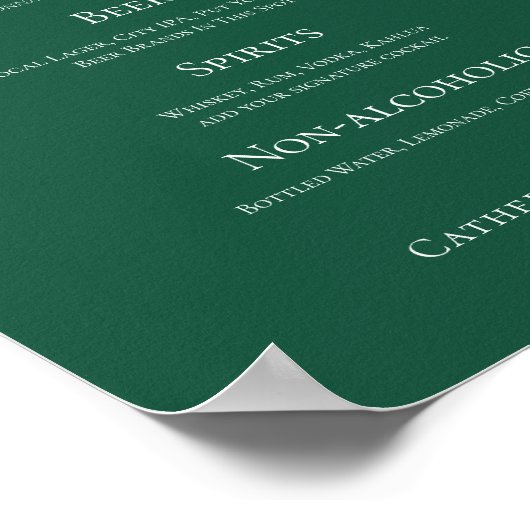Poster Emerald Green Typography Mariage de la forêt Menu (Coin)