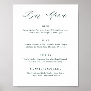 Poster Emerald Greenery Vintage Wedding Bar Menu