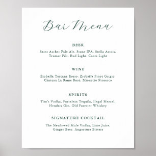 Poster Emerald Greenery Vintage Wedding Bar Menu
