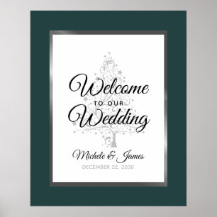 Poster Emerald Silver Winter Holiday Mariage Bienvenue