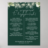 Poster Emerald String Lights Floral Wedding Itinerary (Devant)