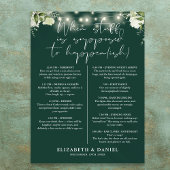 Poster Emerald String Lights Floral Wedding Itinerary