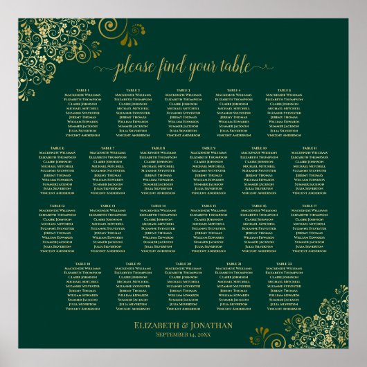Poster Émeraude Vert 22 Mariage de table Carte de siège O (Devant)