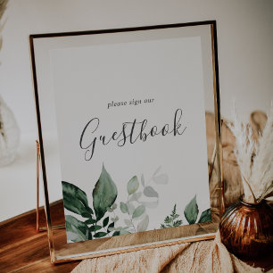 Poster Émeraude verte Botanique Mariage Guestbook