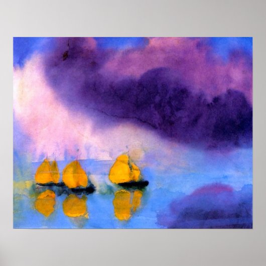 Poster Emil Nolde - Mer aux Nuages Violets Et Bateaux À V (Devant)