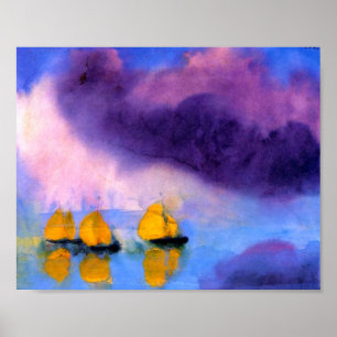 Poster Emil Nolde - Mer avec des nuages violets et voilie
