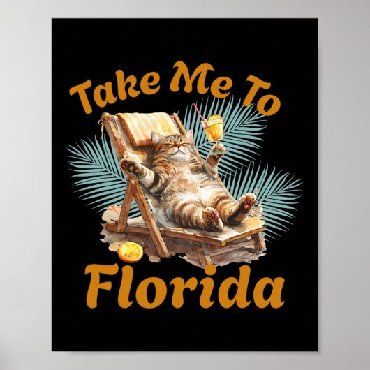 Poster Emmenez-Moi En Floride Vacances D'été Plage Chat M (Devant)