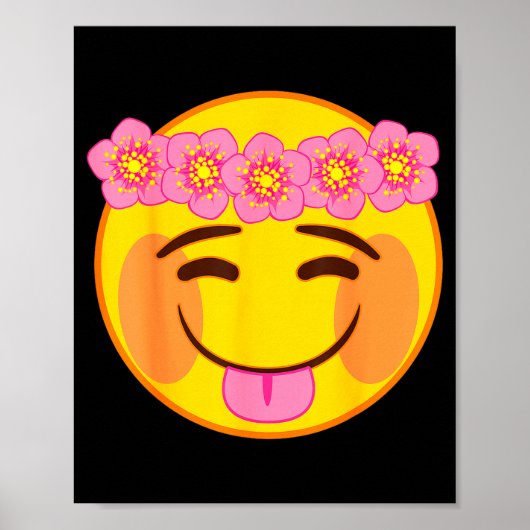 Poster Emoji Flower Crown Tongue Yellow Smile Face (Devant)