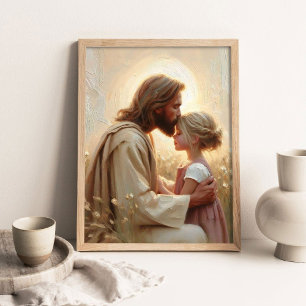 Poster Empathie et Amour, Art Chrétien, Jésus et Petite F