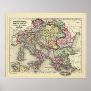 Poster Empire autrichien, Italie, Turquie en Europe,