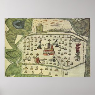 Poster Empire aztèque de Montezuma, carte antique du mond