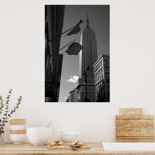 Poster Empire State Bldg avec drapeaux (Cuisine)