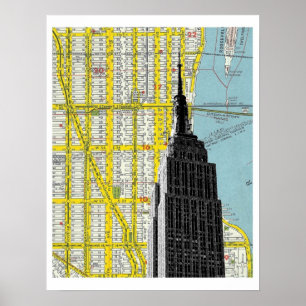 Poster Empire State Building avec Streetmap NYC Backgroun