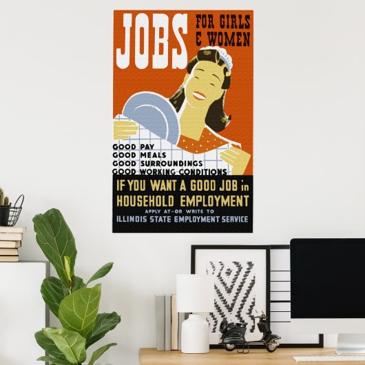 Poster emploi pour filles et femmes (Bureau à domicile)