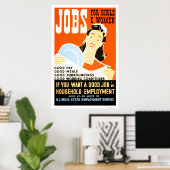 Poster Emplois pour filles femmes 1936 WPA (Bureau à domicile)