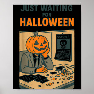 Poster Employé de bureau à tête de citrouille attendant H