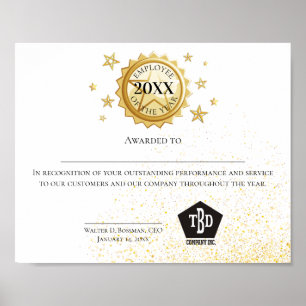 Poster Employé de l'emblème d'or de l'année certificat