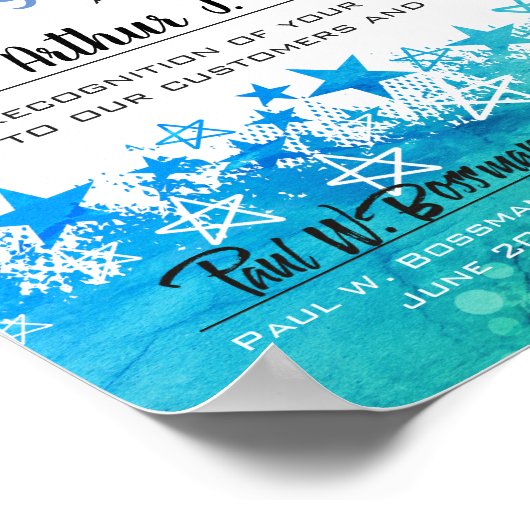 Poster Employé du certificat du mois en bleu vert étoiles (Coin)