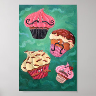 Poster Emporium Magique de Cupcakes Moustachés Volant