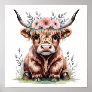 Poster Empreinte adorable de vache des hautes terres.