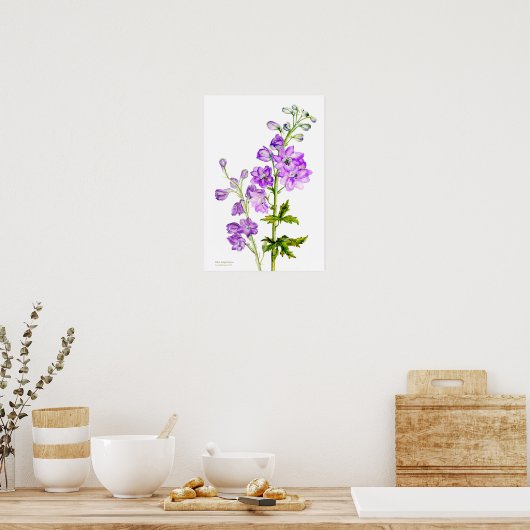 Poster Empreinte d'affiche d'art botanique violet delphin (Cuisine)
