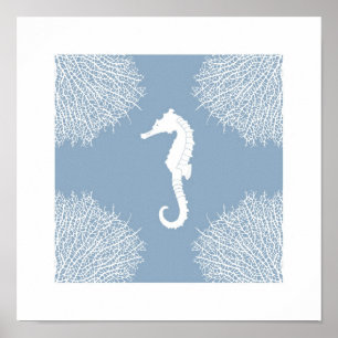 Poster Empreinte d'art avec hippocampe et corail
