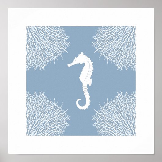 Poster Empreinte d'art avec hippocampe et corail (Devant)