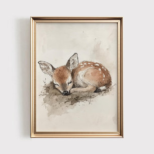 Poster Empreinte de Faon, Art Imprimable de Faon Endormi,