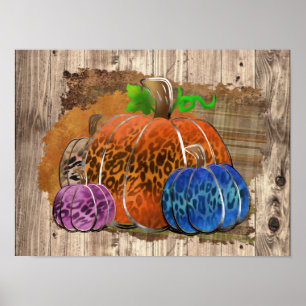 Poster Empreinte de léopard Automne Citrouilles Automne S