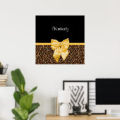 Poster Empreinte de léopard élégant Elegant Bow et nom (Bureau à domicile)