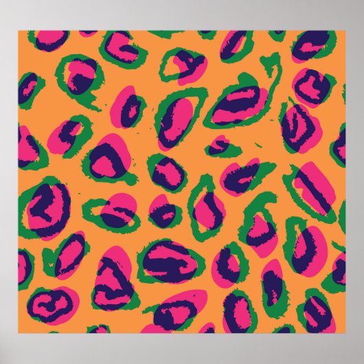Poster Empreinte de léopard, Motif animal coloré. (Devant)
