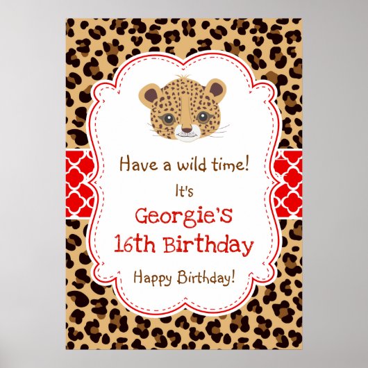 Poster Empreinte de léopard Quatrefoil Anniversaire Poste (Devant)