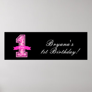 Poster Empreinte de léopard rose et noir 1er anniversaire