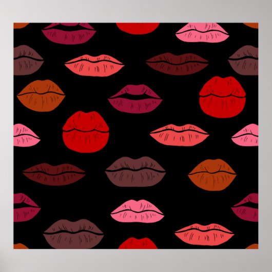 Poster Empreinte de lèvres, baisers rose rouge. (Devant)