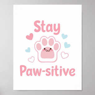 Poster Empreinte de patte positive avec des cœurs