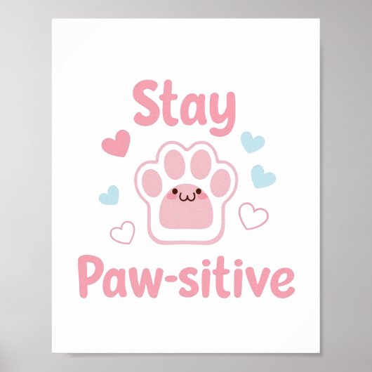 Poster Empreinte de patte positive avec des cœurs (Devant)