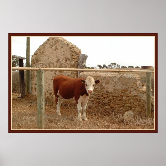 Poster empreinte de vache rouge avec bordure (Devant)