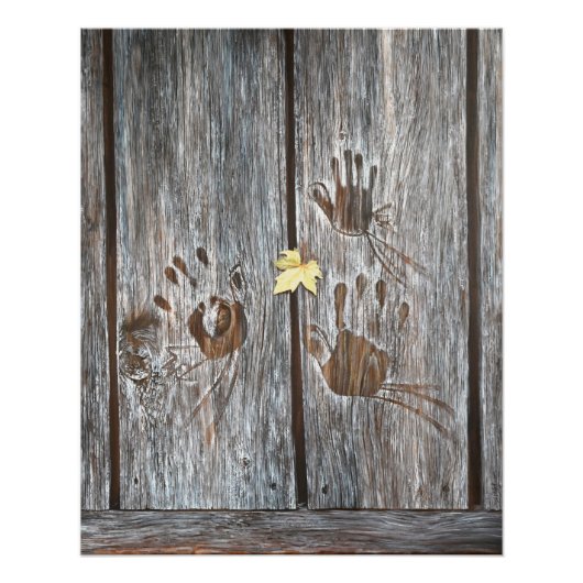 Poster Empreintes à main Oiseaux sur planches en bois ave (Devant)