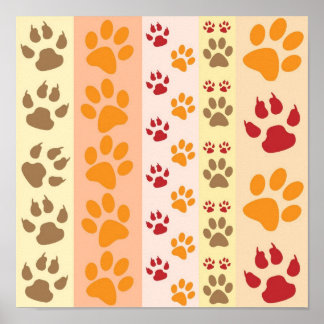 Poster Empreintes de pattes animaux mignons Motif en coul