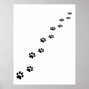 Poster Empreintes de pattes de chat noir sur blanc