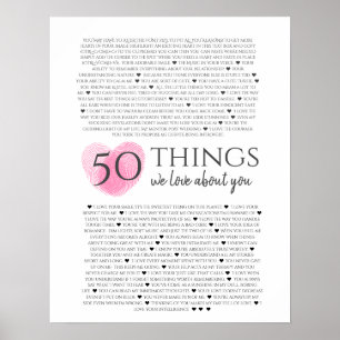 Poster empreintes digitales sur coeur rose 50 raisons Je 