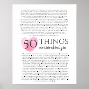 Poster empreintes digitales sur cœur rose 50 raisons pour