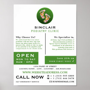 Poster Empreintes florales, Clinique de podiatrie, Podiat