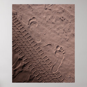Poster Empreintes pieds dans le sable
